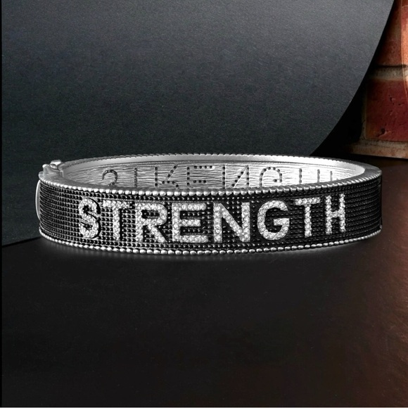 FREIDA ROTHMAN WOMEN OF STRENGTH BLACK RHODIUM And PLATINUM BANGLE BRACELET NEW - Picture 6 of 17